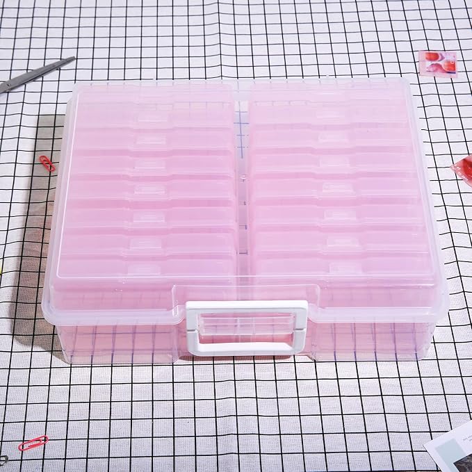 4" x 6" Photo Storage Case with Handle, 16 Inner Photo Organizer Keeper, Extra Large Storage Picture Boxes, Seed Storage, Transparent Craft Keeper (Purple)