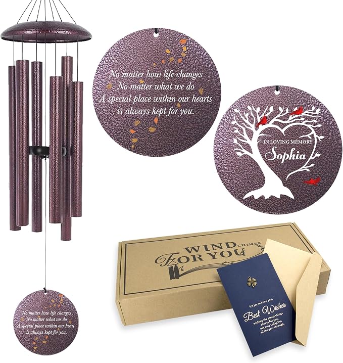 Personalized Cardinal Sympathy Wind Chimes, Deep Tone 30/36/45 inch Wind Chimes Sympathy Gifts for Loss of Loved One, in Loving Memory Windchimes for Loved Ones Lost, Garden Decor, Produced in Texas