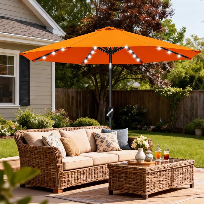 ABCCANOPY Durable Solar Led Patio Umbrellas with 32LED Lights 11FT (Orange)