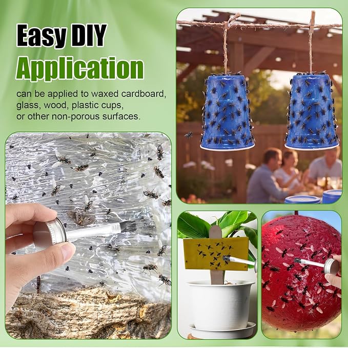 Sticky Coating Trap with Brush 17 oz Insect Barrier Coating Sticky Insect Trap Glue Outdoor DIY Adhesive Fly Glue Deerflies Lanternfly Mosquito for Orchard Garden Protect Trees Plants