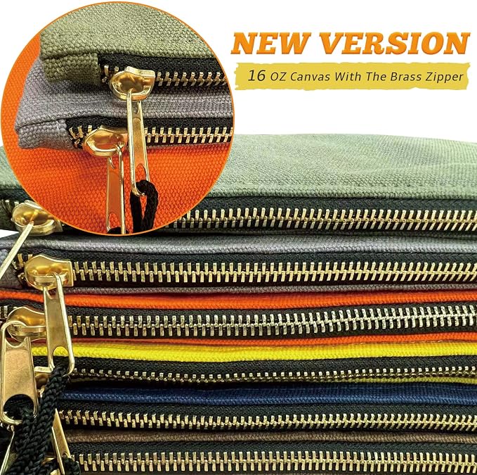 Heavy Duty Canvas Tool Bag Organizer, 7 Pack Assorted Colors 12.5″ x 7″ | Zipper Utility Pouches, Multipurpose Storage for Tools, Craft Supplies, Electronics, Travel, Home & Workshop