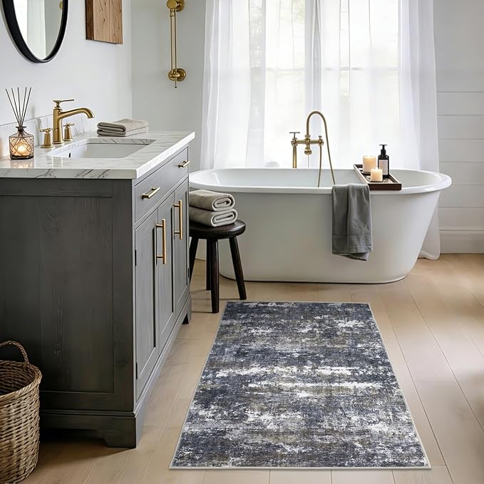ROYHOME Abstract Rugs 2x3 Grey Brown | Non Shedding Rug Low Pile Stain Resistant for Bedroom Entryway