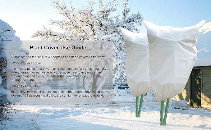 Gardzen 5-Pack Plant Covers Freeze Protection, Drawstring Tree Cover with Zipper, Winter Freeze Plant Protection, Tree Jacket Frost Blanket for Outdoor Plants, 54”×72”