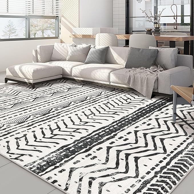 Nakagishi Boho 5x7 Area Rug Living Room Rugs Machine Washable Black | Soft, Pet & Kid Friendly, Carpet for Living Room/Bedroom/Office/Kitchen/Nursery, Daily Home Decor Stain Resistant Moroccan