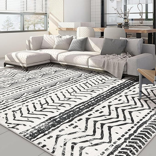 Nakagishi Boho 5x7 Area Rug Living Room Rugs Machine Washable Black | Soft, Pet & Kid Friendly, Carpet for Living Room/Bedroom/Office/Kitchen/Nursery, Daily Home Decor Stain Resistant Moroccan