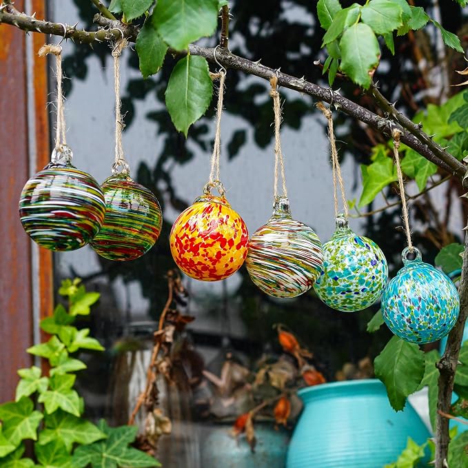 6pcs Hand-Blown Glass Ornaments Hanging Glass Gazing Balls and Glass Red Tomato Figurine