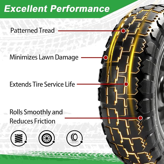 10" Flat Free Replacement Wheels for Gorilla Carts (2-Pack), 4.10/3.50-4 Solid Tires with 5/8" Axle Bore & 2.1" Offset Hub, Heavy Duty No-Flat Wheels for Garden Carts, Hand Trucks & Wagons
