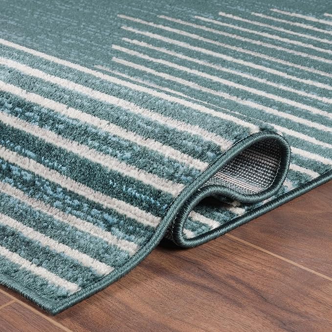 Rugshop Bohemian Stripe Stain Resistant High Traffic Area Rug Teal 5' x 7' | High Traffic,Fade Resistant, Living Room, Bedroom, Dining Room, Home Office, Kitchen, Entryway, Hallway, Nursery,Basement