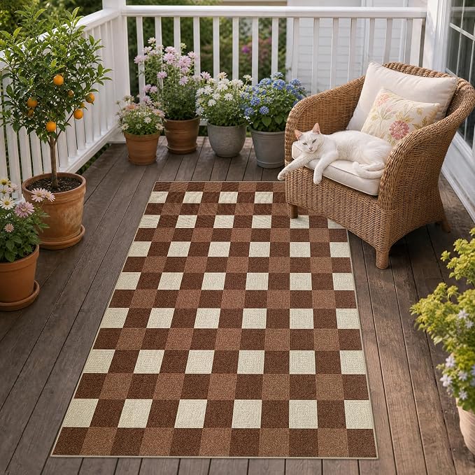 UERMEI 3x5 Outdoor Jute Area Rug Patio Farmhouse Brown | Indoor Outdoor Washable Non Slip Pet Friendly Carpet for Door Mat Area Rug for Patio Bedroom Living Room Kitchen Porch