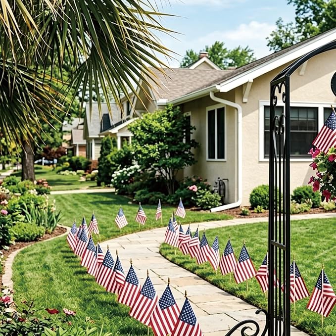 12 Pack Small American Flags on Stick, 8x12 Inch Mini Handheld USA Flags with Stainless Steel Pole, 4th of July US 250th Anniversary Decorations, Memorial Day Outdoor Decor