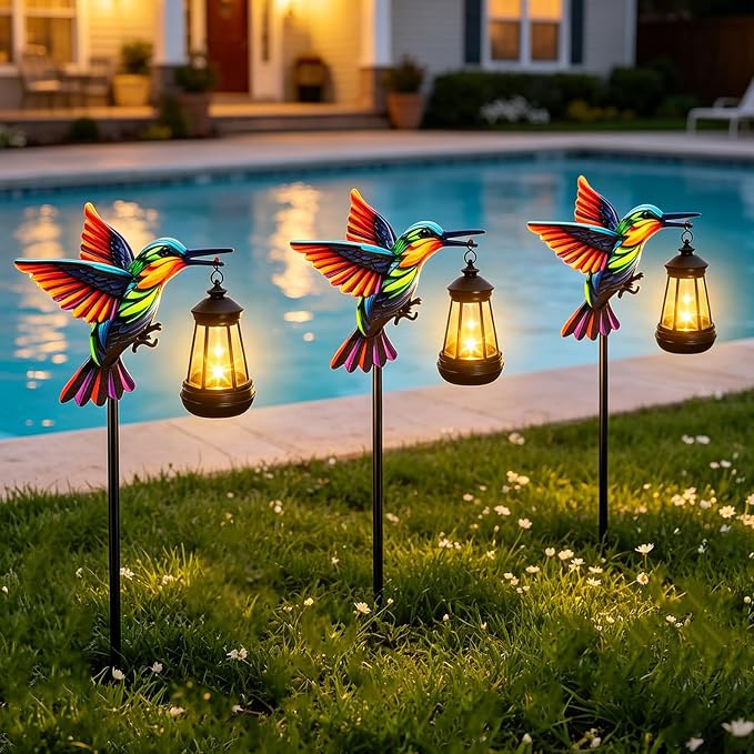 Hummingbird Solar Garden Lights Outdoor Waterproof, Gifts for Women Mom Grandma Daughter, Stake Lights with Solar Lantern, Hanging Solar Lights, Solar Path Lights Yard Art Outside Patio Garden Decor