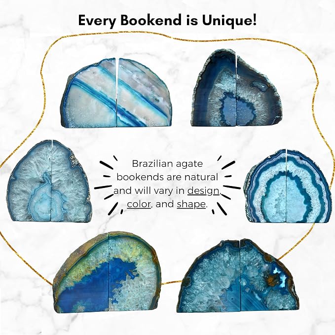Nature's Decorations Teal Agate Bookends - A-Quality XL Heavy Duty Geode, Turquoise & Aqua Statement Room Decor, Crystal Gift, 1 Pair (6-8 lbs)