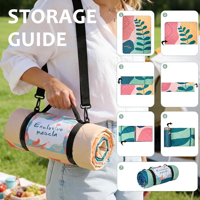 Exclusivo Mezcla Extra Large Waterproof Picnic Blankets 3 Layer, Sandproof and Foldable Outdoor Blanket for Beach Camping, Park and Travel