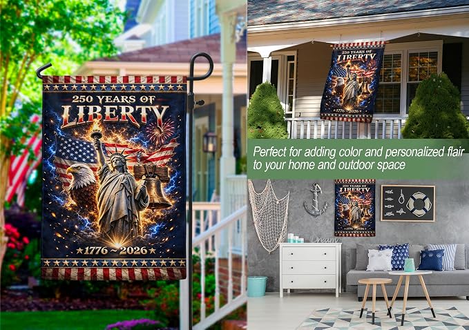 250 Year American Anniversary Flag, 250th Anniversary Patriotic Design, Garden Flags For Outside, Visible On Both Sides, 250 Years Of Freedom Flag, Banner Commemorative Outside Decoration 4 (12x18 Inch)