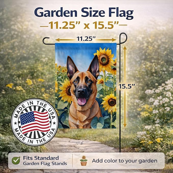 Caroline's Treasures DAC6022GF Belgian Malinois in Sunflowers Garden Flag Mailbox Flag Decorative Yard Flag Banner Outside Patio Artwork Yard Flower Beds, Garden Size, Multicolor
