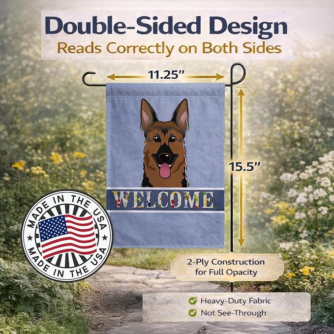 Caroline's Treasures BB1397GF German Shepherd Welcome Garden Flag, Blue Mailbox Flag Decorative Yard Flag Banner Outside Patio Artwork Yard Flower Beds, Garden Size, Multicolor