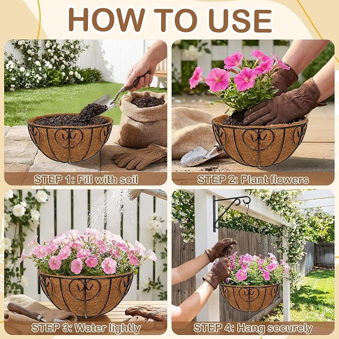 12 inch Metal Hanging Baskets for Plants Outdoor, 2 Pack Metal Wire Hanging Basket Planter with Coco Liner Flower Pots for Indoor Outdoor Garden Porch Patio, Heart-Shaped