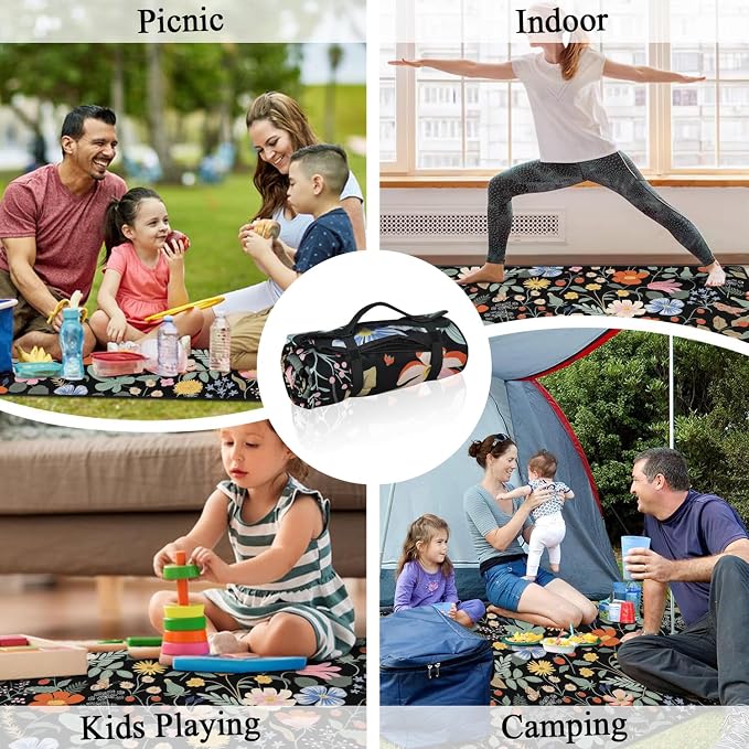 Picnic Blankets Waterproof Foldable Extra Large,80"x 80" Outdoor Beach Blanket Sandproof,3-Layer Lightweight Handy Mat Tote Picnic Camping Rugs for Outside Your Rv (Strawberry Floral)