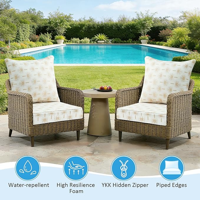 Outdoor Deep Seat & Back Cushion Set (2-Pack), 24 x 24 Inch Water Repellent and Fade Resistant Patio Furniture with Removable Cover for Outside Sofa Couch, Radiant Floral Brocade