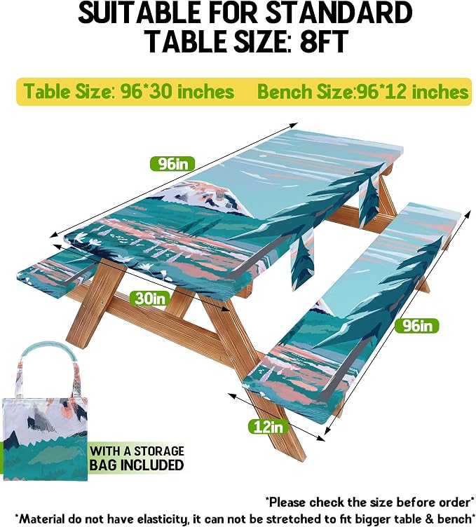 Picnic Table Cover with Bench Covers Elastic Table Cloth Cool Unique Fun Ideas Birthday Christmas Xmas Valentine's Day Camping Gifts for Camper RV Owner Camping Lovers Couple Women Men Mother Father