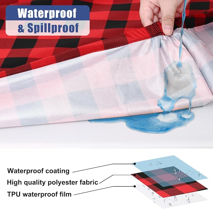 Smiry Picnic Table Cover with Bench Covers, Waterproof Elastic Fitted Tablecloths for 6 Foot Rectangle Tables, Washable Buffalo Plaid Tablecloth for Camping, Outdoor & Christmas (Black & Red, 30"x72")