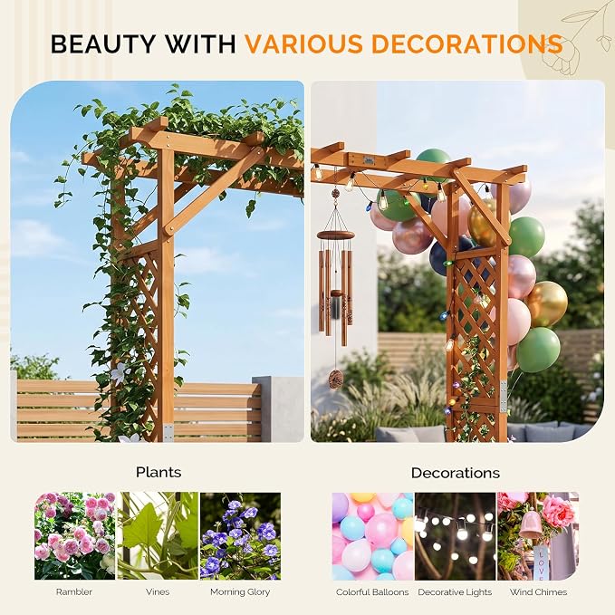 VINGLI Wooden Garden Arbor with Planter, Wedding Arch for Ceremony, Wood Garden Arbour Trellis for Plant Climbing, Pergola for Garden Backyard, Lawn, Outdoor (Golden Brown)