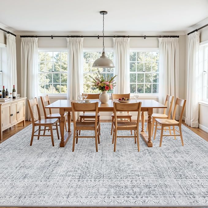 10x12 Area Rugs Living Room: Bedroom Neutral Washable Carpet Gray | Vintage Boho Soft Small Indoor Decor Floor Non-Slip Low Pile Neutral Farmhouse Entryway Laundry Bathroom Bedroom Beside Rugs