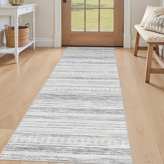 Tortania Area Rug 2x6 Runner Rugs - Washable Soft Neutral Boho Moroccan Farmhouse Rug Indoor Floor Carpet for Living Room Bedroom Kitchen Entryway Under Dining Table Home Office Decor - Grey