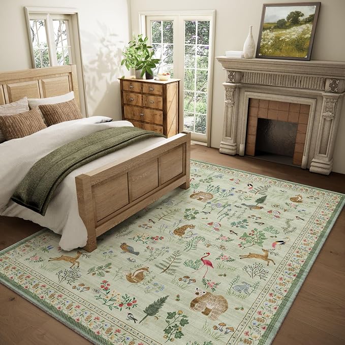 9x12 Area Rugs for Living Room: Washable Bedroom Rug Boho Vintage Rugs Stain Resistant Non Slip Low Pile Soft Lightweight Carpet for Kitchen Dining Room Farmhouse Nursery Kids Room