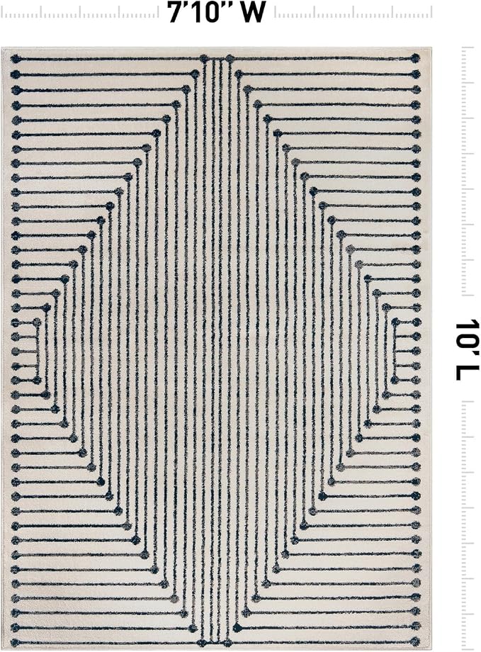 Rugshop Contemporary Bohemian Stripe Area Rug 7'10" x 10' Cream | Jute Backing, Soft Medium Pile, Stain Resistant, No Shedding, Living Room, Dining Room, Family Room, Great Room, Basement