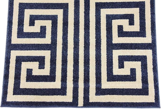 Unique Loom Athens Collection Classic Geometric Modern Border Design Area Rug (3' 3 x 5' 3 Rectangular, Navy Blue/ Beige)