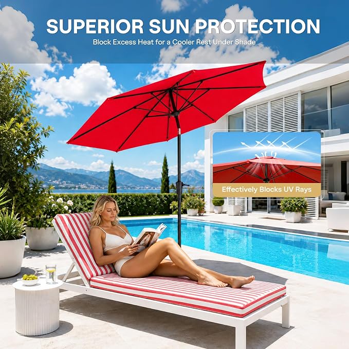 Sannwsg Outdoor Patio Umbrella,Table Umbrella with Push Button Tilt and Crank,Market Umbrella with 8 Sturdy Ribs,Yard Umbrella
