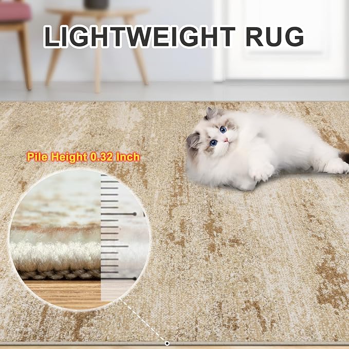 PLHXFR 10x12 Area Rug Living Room: Modern Abstract Washable Carpet Beige | For Bedroom Dining Room Farmhouse Nursery Home,Machine washable,Non Slip,Large Soft Neutral,Stain Resistant, Indoor Floor
