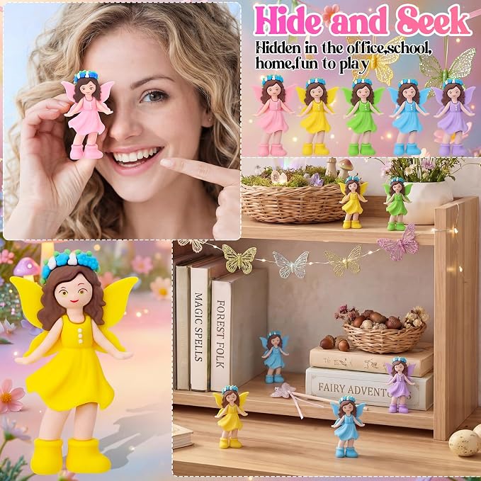 Chunful 50 Pcs Mini Fairy Figurines Miniatures Garden Fairies State Small Fairy Accessories Ornament for Outdoor Yard Garden Flower Pot Birthday Cake Toppers Car Gift to Hide and Seek