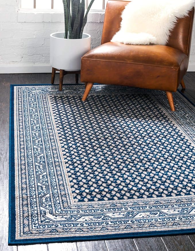 Unique Loom Williamsburg Collection Traditional Border with Dotted Center Area Rug, Rectangular 10' 0" x 13' 1", Navy Blue/Gray