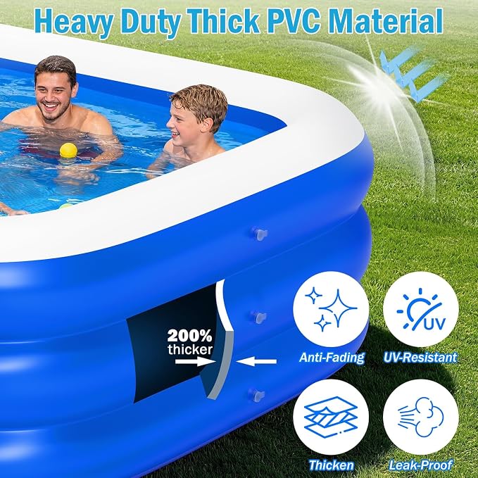 Extra Large Inflatable Swimming Pool for Adults - 180'' x 76'' x 22'' Extra Large Blow-Up Pool Oversized Thickened Family with Pump, 15FT Extra Long Inflatable Pools for Backyard, Easy Set Big Pool