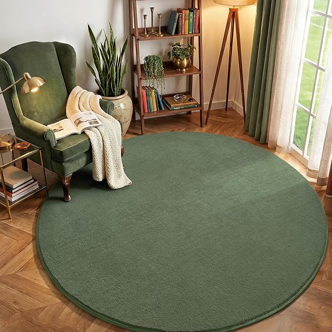 Amearea Sage Green Round Area Rugs 5ft Circle Rugs for Bedroom Living Room | Washable Fluffy Indoor Thickened Memory Foam Rug, Non Slip Minimalist Circular Carpet for Kids Boy Girl Dorm Nursery Room