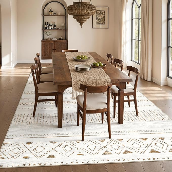 cotiled Boho 5x8 Area Rugs for Living Room: Soft Moroccan Washable Rug | Solve Modern Neutral Trendy Home Decor - Stain Resistan Indoor Carpet for Bedroom Dining Room Light Brown