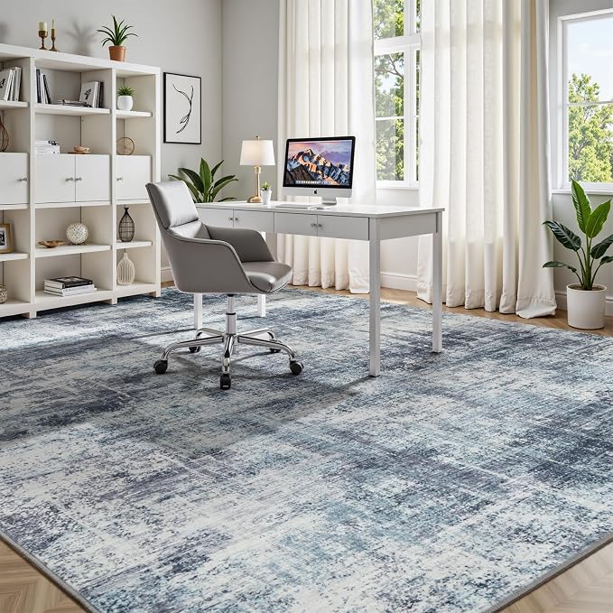 Lofus 5x7 Area Rug for Living Room, Abstract Washable Non-Slip Rugs, Blue | Soft Neutral Carpet for Bedroom, Dining Room, Home Office Nursery Indoor, Stain Resistant, Non-Slip, Low Pile Modern Rug