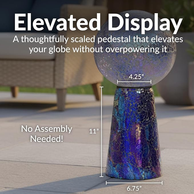 Sunnydaze Glass Gazing Ball Stand for Outdoors, Iridescent Purple | Outdoor Mosaic Sphere Holder & Pedestal for Backyard or Patio Decoration, 11" Tall Gazing Globe Stand, Fits 10-12 in Balls