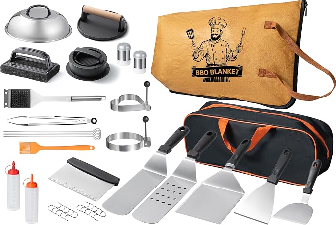 36PCS Grilling Accessories, Griddle Accessories Kit with BBQ Blanket, Flat Top Grill Tools for Blackstone & Camp Chef, Grill Spatula Set with Enlarged Spatulas, Basting Cover, Scraper
