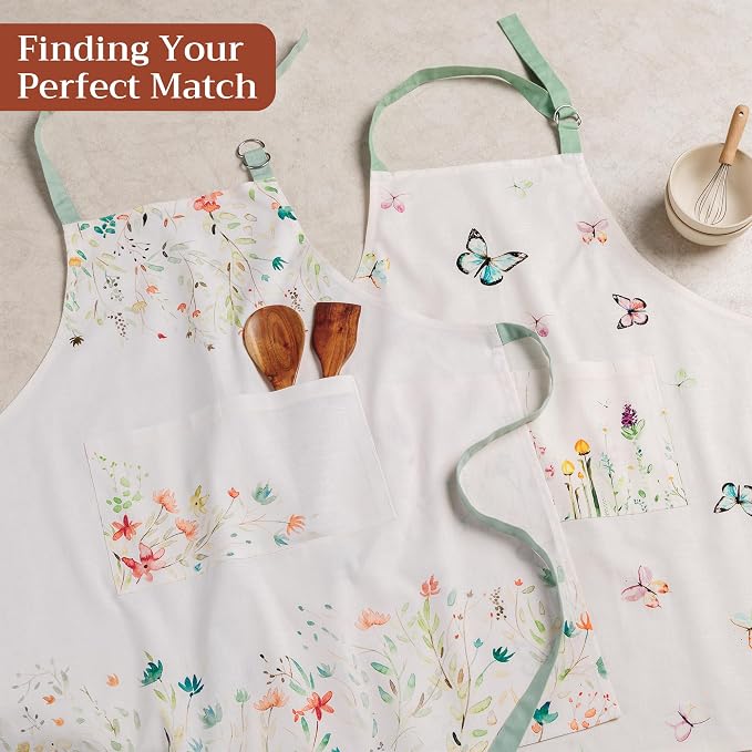 Maison d' Hermine Aprons for women with Pocket 100% Cotton (27.50"x31.50") | Adjustable Neck Strap & long ties Apron Men Chef Wedding Cooking Gardening Server Maid