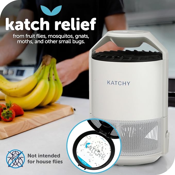 The Original Katchy Indoor Insect Trap - Fan Powered with UV Light - Fruit Fly Traps for Indoors - for Fruit Flies, Gnats, Mosquitoes, Moths (White)