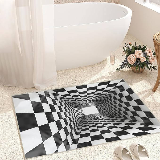 Boho Area Rug for Living Room Abstract 2x3 Entryway Rug Modern 3D Hole Trap Optical Visual Illusion Rugs Non Slip Low Pile Machine Washable Black White Floor Carpet for Indoor Bedroom Dining Room