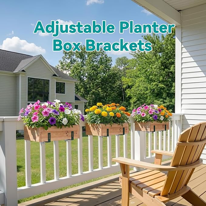 Adjustable Planter Box Brackets,Enhanced Bottom Support,Universal Outdoor Hanging Brackets,Flower Box Brackets for Fence Railings, Windowsill, Patio, Garden,Balcony. (Green)