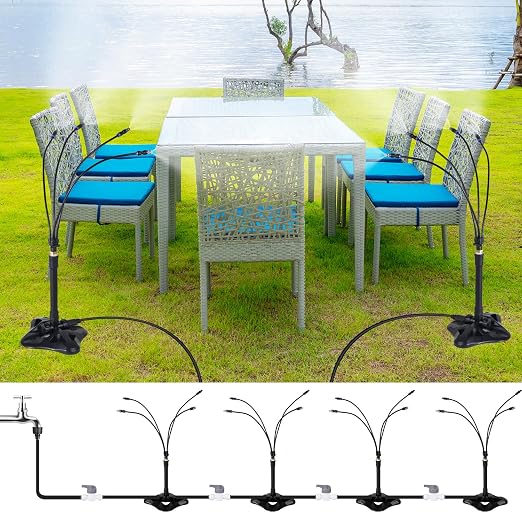 Standing Misters for Outside Patio, Adjustable Mister Cooling System with 26.2Ft(8M) Misting Line,Portable Standing Patio Mister Hose for Kids Water Playing, Pet Cooling, Pool, Garden Watering