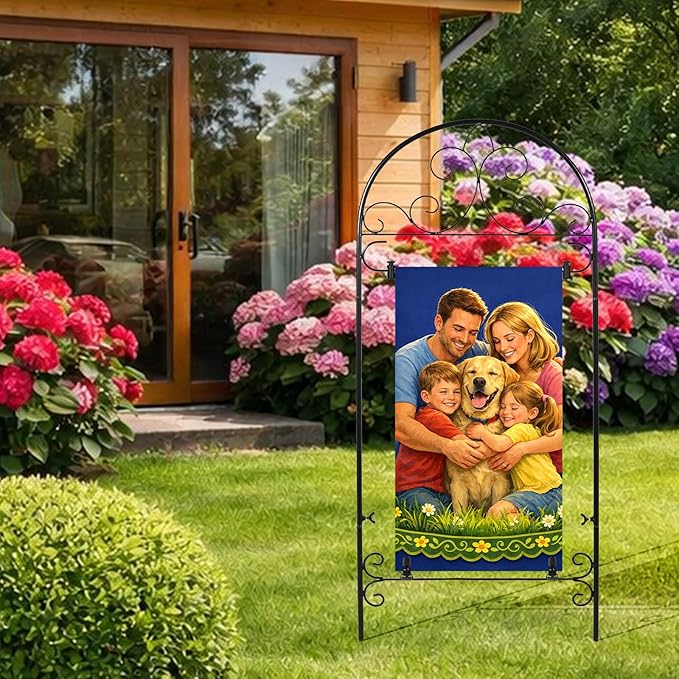Garden Flag Holder Stand Yard Flag Holder Metal Flag Stand Outdoor Flag Pole Holder for Outside House Seasonal Garden Flag Stake for Lawn Holiday Decor with 2 Stoppers and 2 Anti-Wind Clips