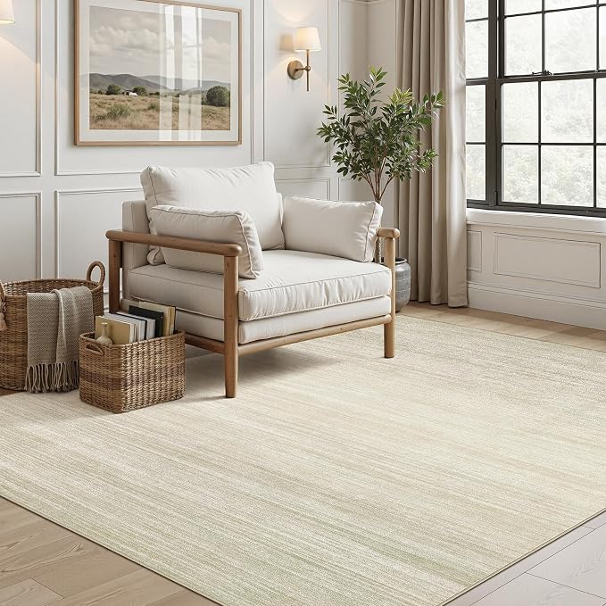 UERMEI 5x7 Washable Area Rug - Neutral Modern Abstract Living Room Rugs, Non-Slip Soft Large Indoor Floor Carpet for Bedroom Home Office & Under Dining Table Decor, Brown/Beige