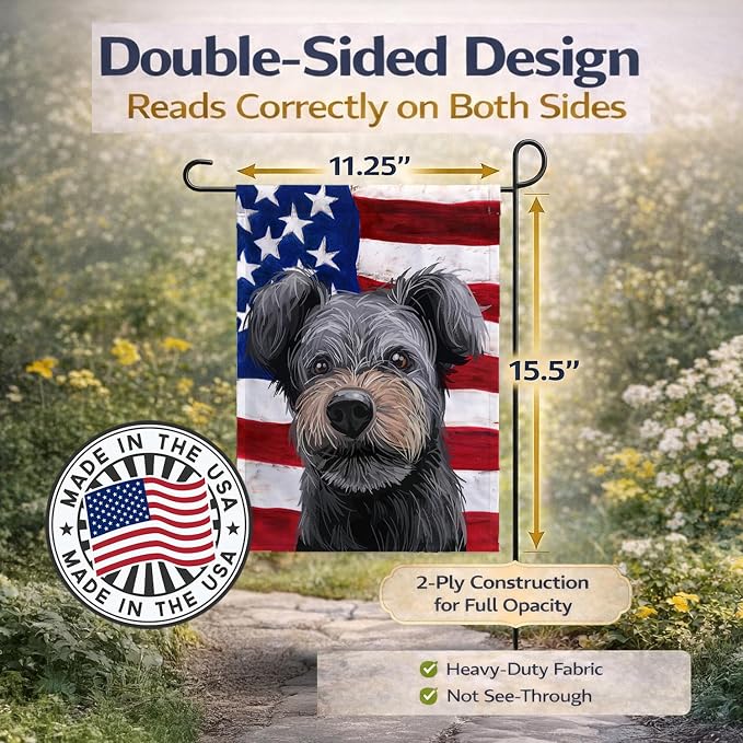 Caroline's Treasures CK6667GF PUMI Dog American Flag Garden Flag Mailbox Flag Decorative Yard Flag Banner Outside Patio Artwork Yard Flower Beds, Garden Size, Multicolor