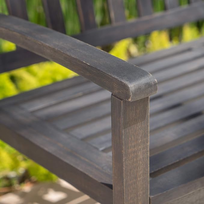 Christopher Knight Home Loja Outdoor Acacia Wood Bench, Dark Grey Finish